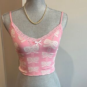 Urban Outfitters Out From Under jacquard seamless tank  Pink Lace Bow Cami Top